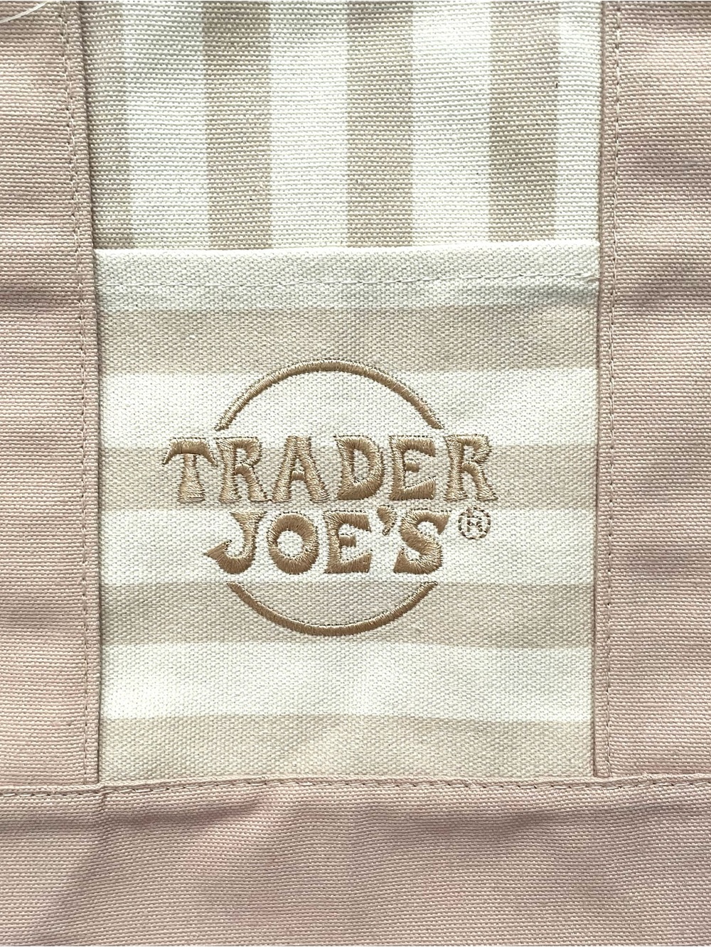 Trader Joe's Striped Mini Canvas Tote Pastel Green and Tan - Picture 5 of 6